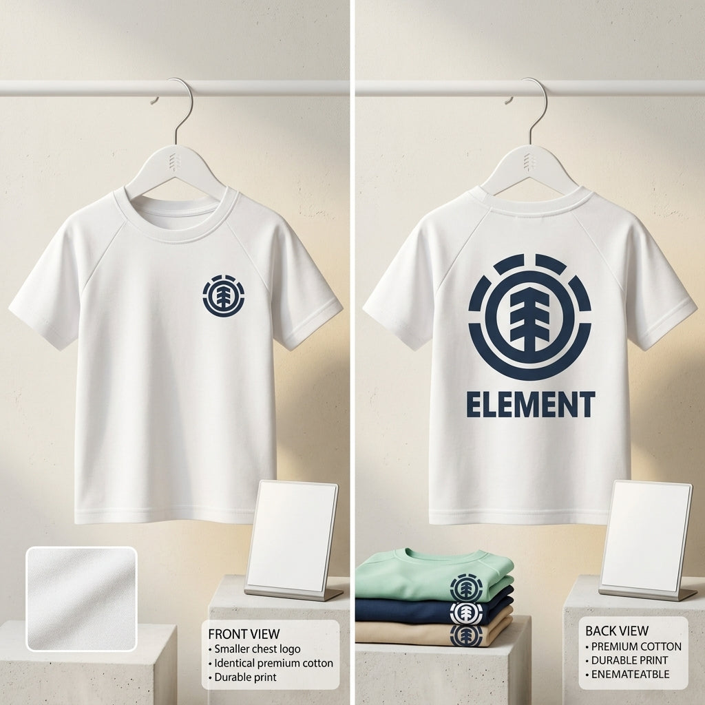 Kids' Element Logo Graphic Cotton T-Shirt (White)