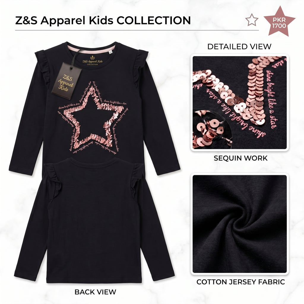 "Shine Bright" Sequin Star Long-Sleeve Top