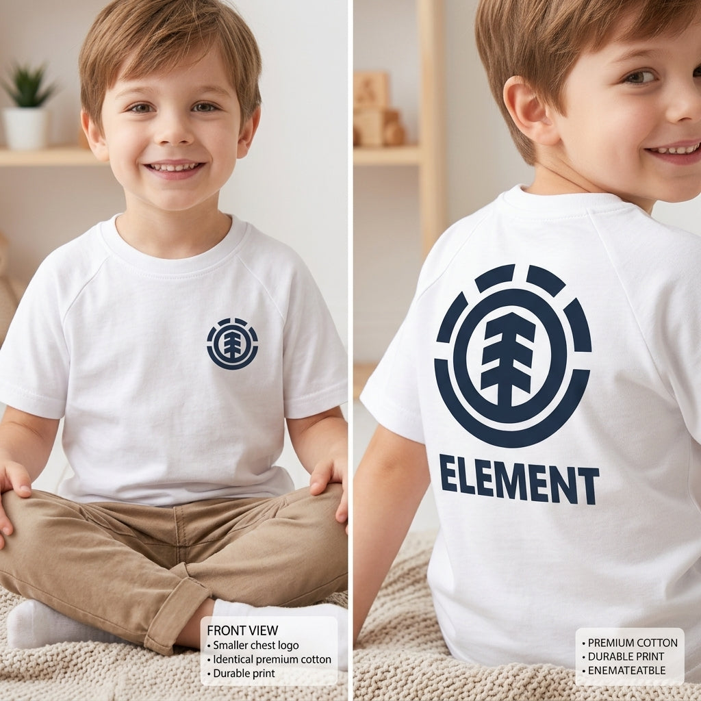 Kids' Element Logo Graphic Cotton T-Shirt (White)