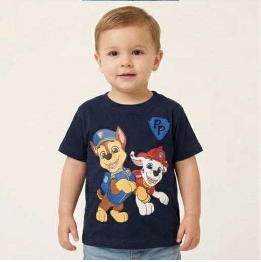 Kids' PAW Patrol "Chase & Marshall" Hero Graphic T-Shirt – Navy Blue