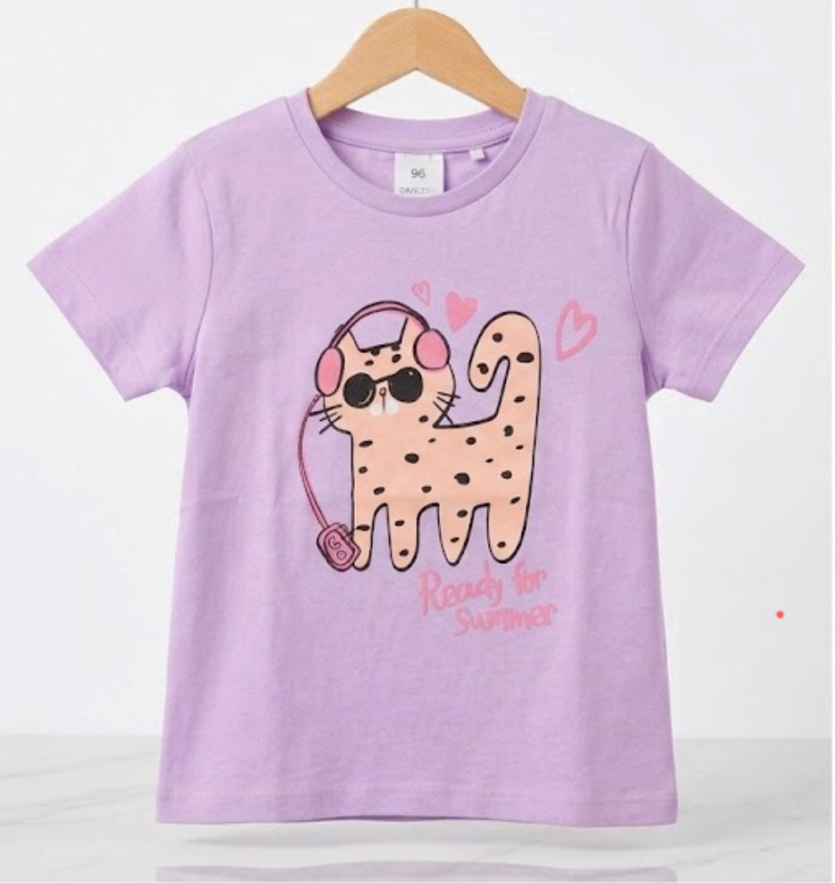 Girls' Cool Cheetah Graphic T-Shirt – "Ready to Summer" Lavender Purple Tee