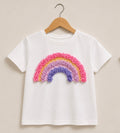 Girls' Pastel Rainbow Ruffle Graphic T-Shirt – White Tee