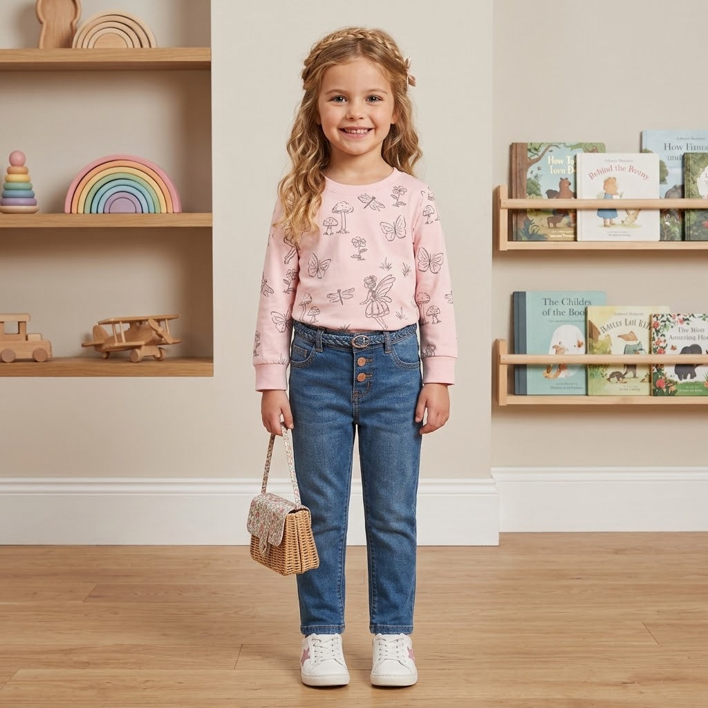 Fairy & Botanical Print Long-Sleeve Top
