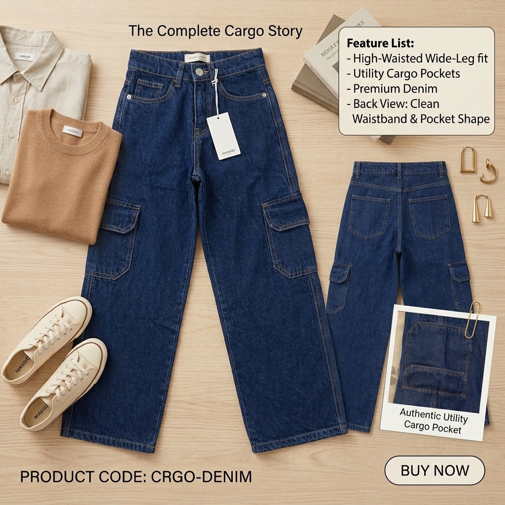 High-Waisted Wide-Leg Utility Cargo Jeans