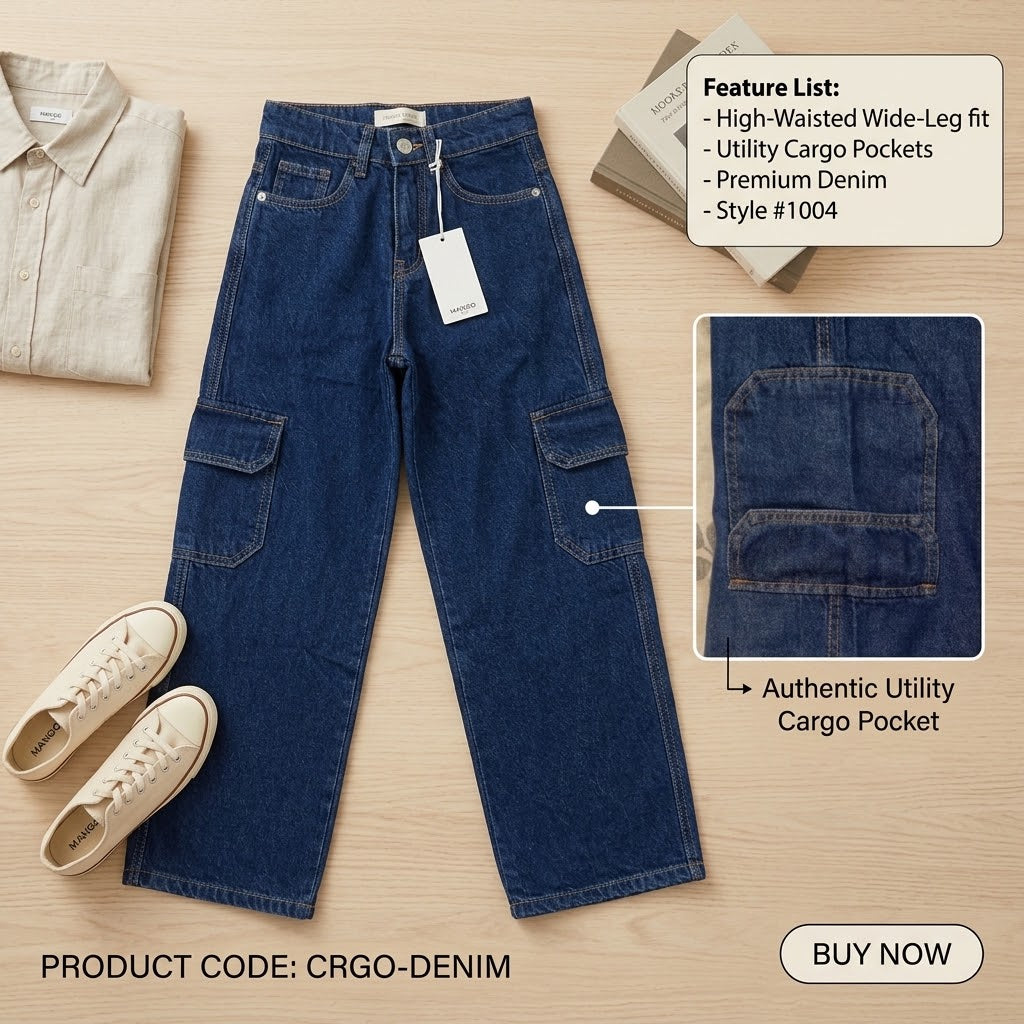 High-Waisted Wide-Leg Utility Cargo Jeans
