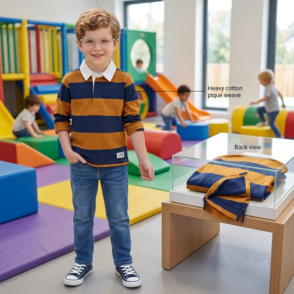 Striped Long-Sleeve Rugby Polo Shirt