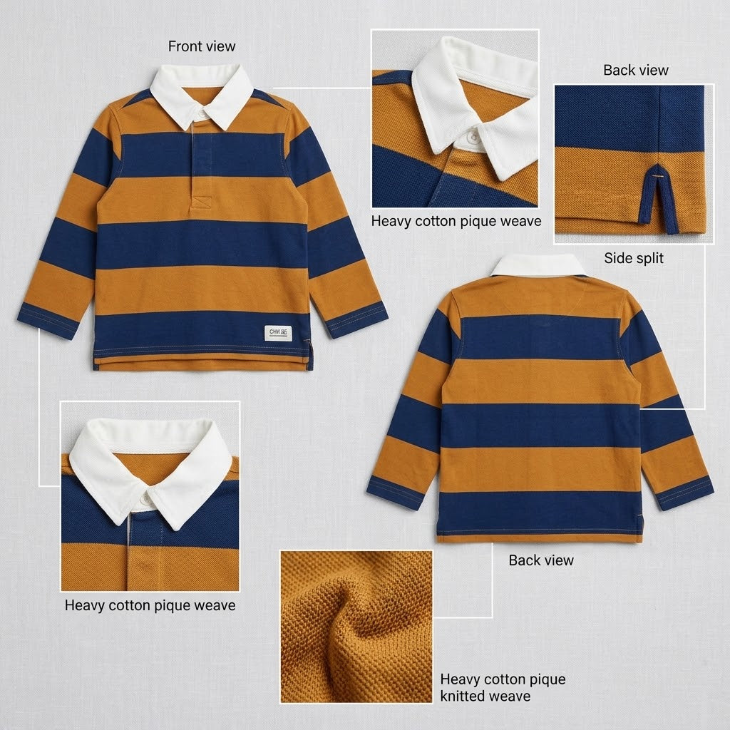 Striped Long-Sleeve Rugby Polo Shirt