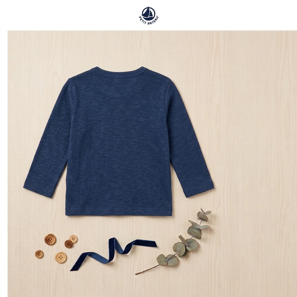 Boys Classic Dark Blue Henley Long Sleeve T-Shirt